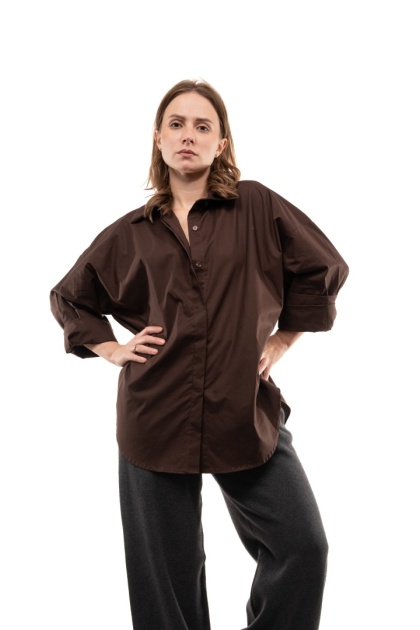 Włoska gładka koszula oversize basic ZETA OTTO STUDIO - Brąz