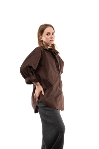 Włoska gładka koszula oversize basic ZETA OTTO STUDIO - Brąz