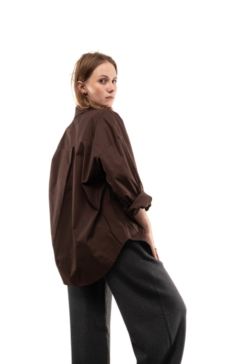Włoska gładka koszula oversize basic ZETA OTTO STUDIO - Brąz