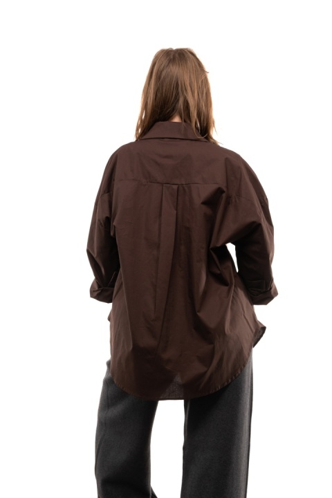 Włoska gładka koszula oversize basic ZETA OTTO STUDIO - Brąz