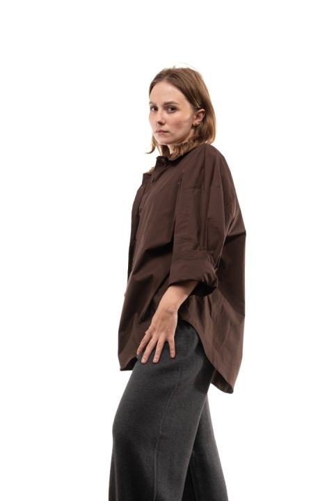 Włoska gładka koszula oversize basic ZETA OTTO STUDIO - Brąz
