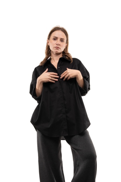 Włoska gładka koszula oversize basic ZETA OTTO STUDIO - Czarna