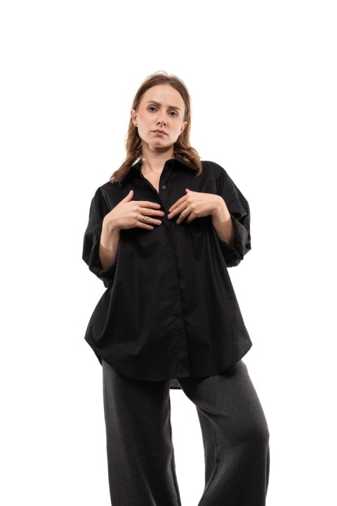 Włoska gładka koszula oversize basic ZETA OTTO STUDIO - Czarna