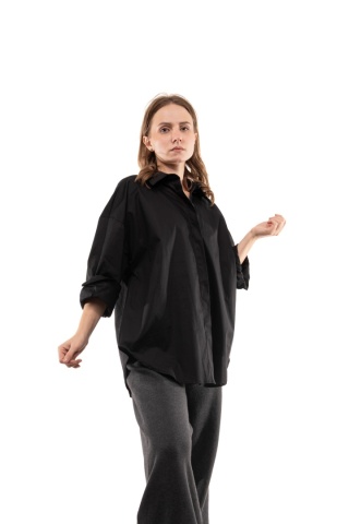 Włoska gładka koszula oversize basic ZETA OTTO STUDIO - Czarna