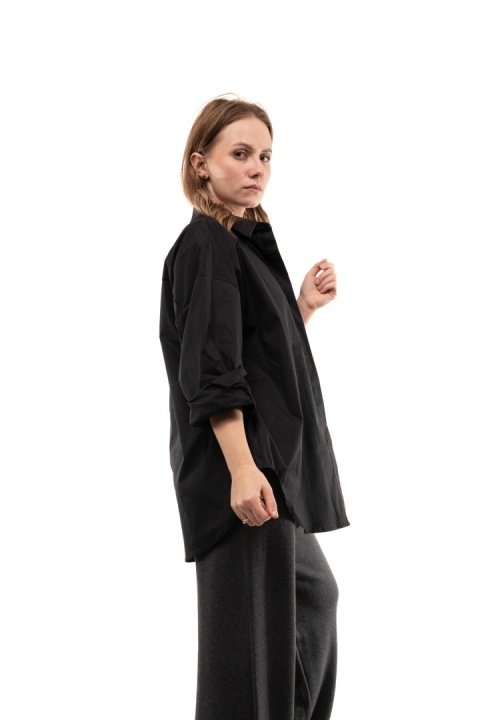 Włoska gładka koszula oversize basic ZETA OTTO STUDIO - Czarna