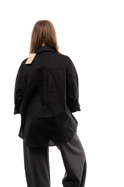 Włoska gładka koszula oversize basic ZETA OTTO STUDIO - Czarna