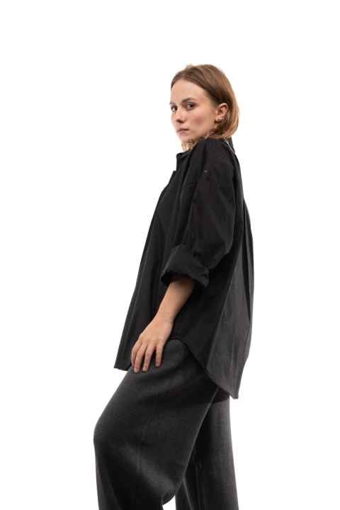 Włoska gładka koszula oversize basic ZETA OTTO STUDIO - Czarna