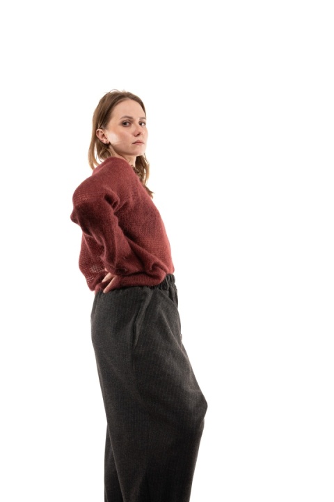 Włoski ażurowy sweter z Kid Mohair ART 36601 Made in Italy - Bordo