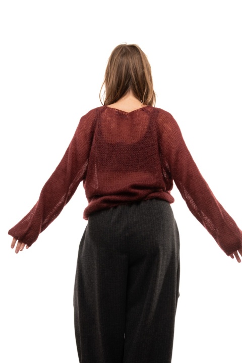 Włoski ażurowy sweter z Kid Mohair ART 36601 Made in Italy - Bordo