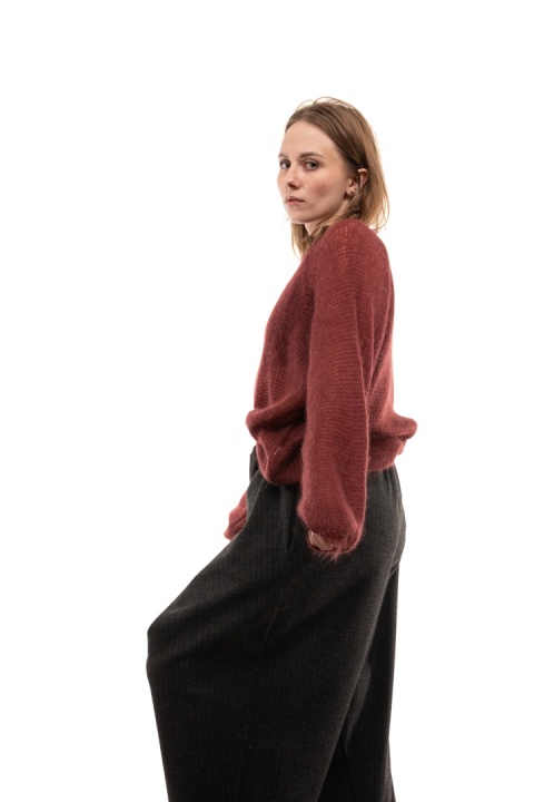 Włoski ażurowy sweter z Kid Mohair ART 36601 Made in Italy - Bordo