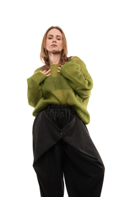 Włoski ażurowy sweter z Kid Mohair ART 36601 Made in Italy - Limonka