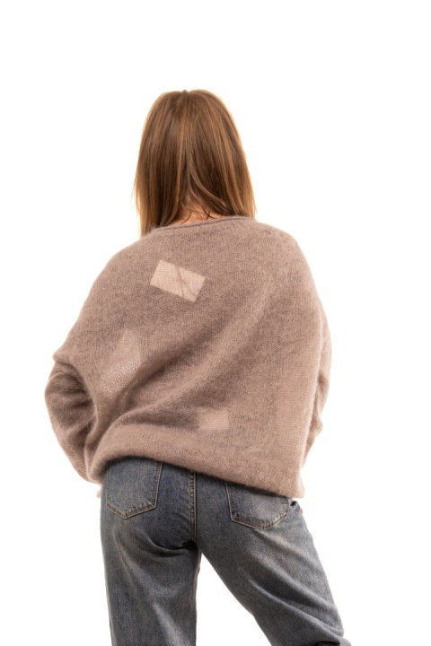 Włoski puszysty sweter 80% Kid Mohair HH24344 Made in Italy - Fango