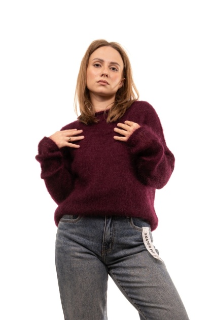 Włoski puszysty sweter 80% Kid Mohair HH24344 Made in Italy - Bordo
