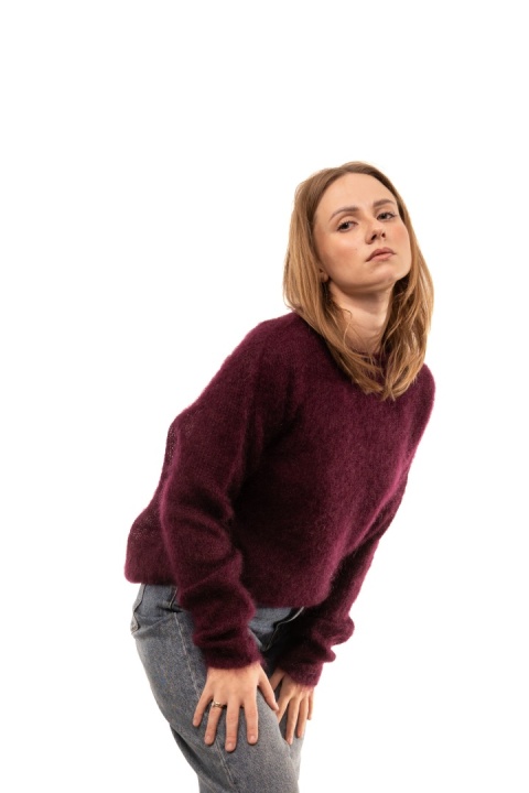 Włoski puszysty sweter 80% Kid Mohair HH24344 Made in Italy - Bordo