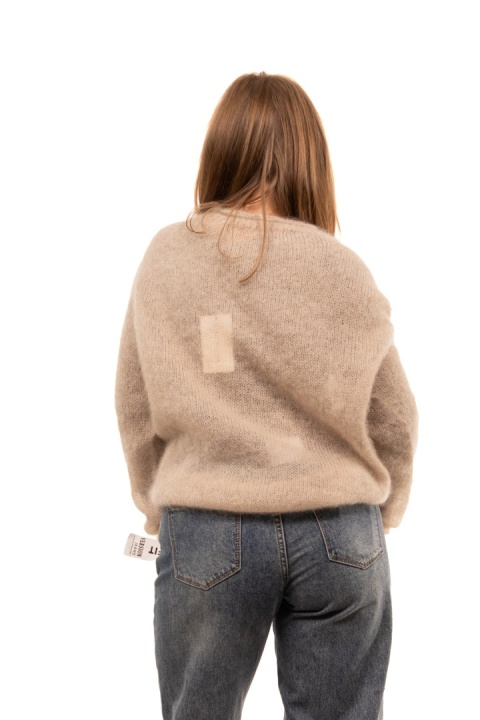 Włoski puszysty sweter 80% Kid Mohair HH24344 Made in Italy -Beż jasny