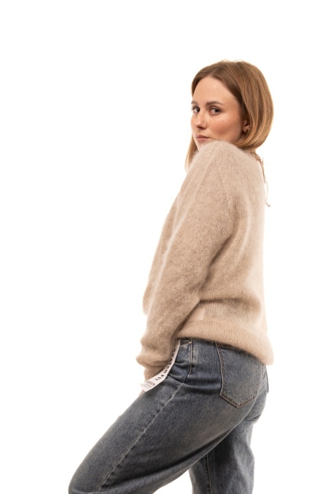 Włoski puszysty sweter 80% Kid Mohair HH24344 Made in Italy -Beż jasny