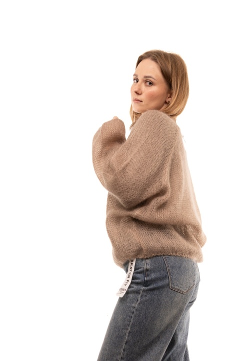Włoski sweter mgiełka 65% Kid Mohair ART 36601 Made in Italy - Ciemny beż