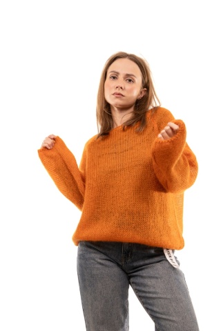 Włoski sweter mgiełka 65% Kid Mohair ART 36601 Made in Italy - Dyniowy