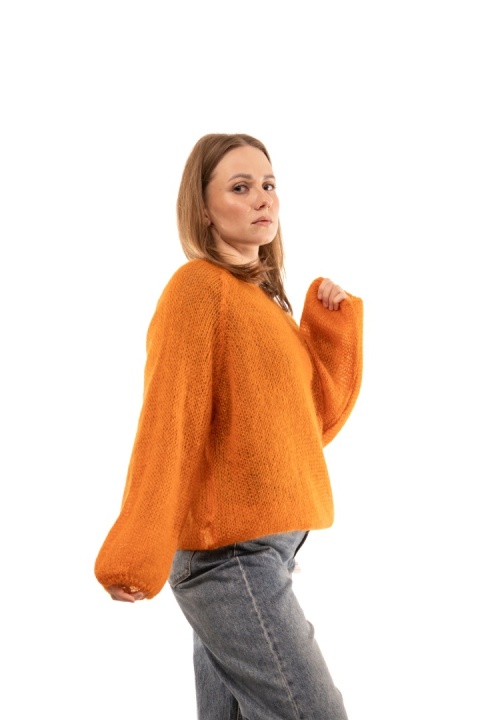 Włoski sweter mgiełka 65% Kid Mohair ART 36601 Made in Italy - Dyniowy