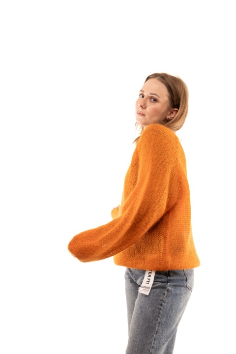 Włoski sweter mgiełka 65% Kid Mohair ART 36601 Made in Italy - Dyniowy