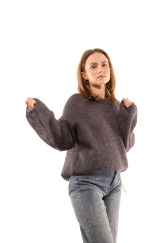 Włoski sweter mgiełka 65% Kid Mohair ART 36601 Made in Italy - Grafit