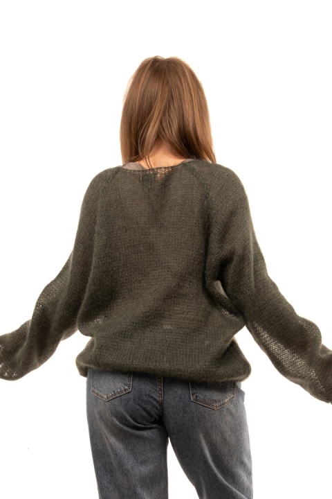 Włoski sweter mgiełka 65% Kid Mohair ART 36601 Made in Italy - Khaki