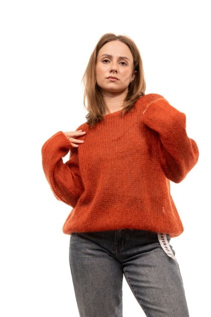 Włoski sweter mgiełka 65% Kid Mohair ART 36601 Made in Italy - Niedojrzały pomidor