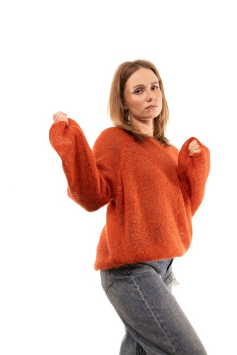 Włoski sweter mgiełka 65% Kid Mohair ART 36601 Made in Italy - Niedojrzały pomidor
