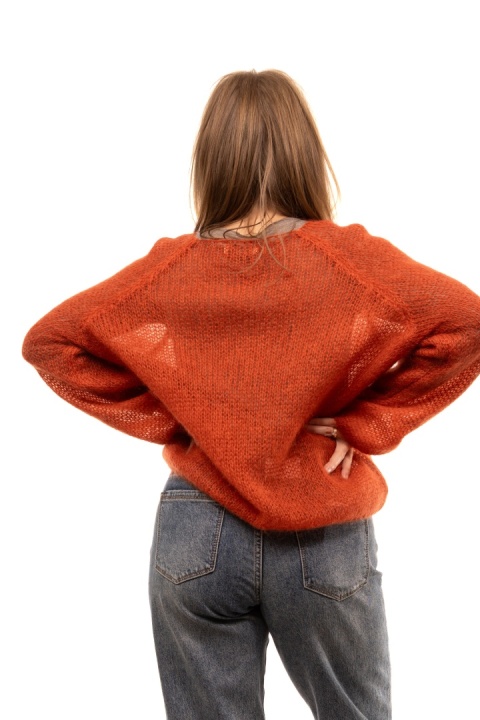 Włoski sweter mgiełka 65% Kid Mohair ART 36601 Made in Italy - Niedojrzały pomidor