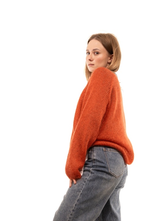Włoski sweter mgiełka 65% Kid Mohair ART 36601 Made in Italy - Niedojrzały pomidor