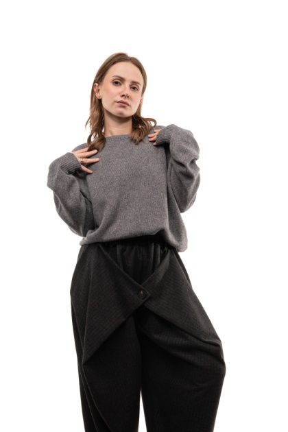 Włoski sweter z półgolfem z wełną i kaszmirem ART.3350 - Szary