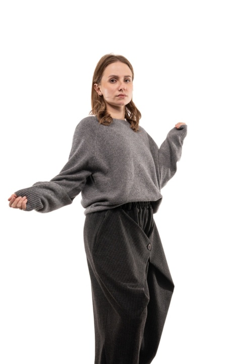 Włoski sweter z półgolfem z wełną i kaszmirem ART.3350 - Szary