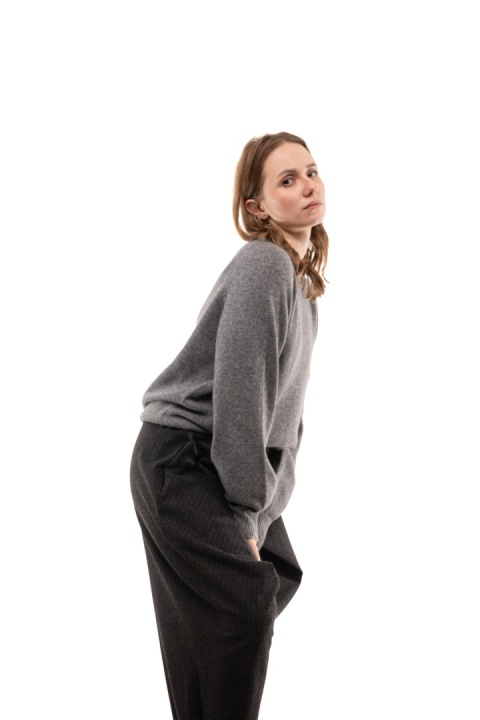 Włoski sweter z półgolfem z wełną i kaszmirem ART.3350 - Szary