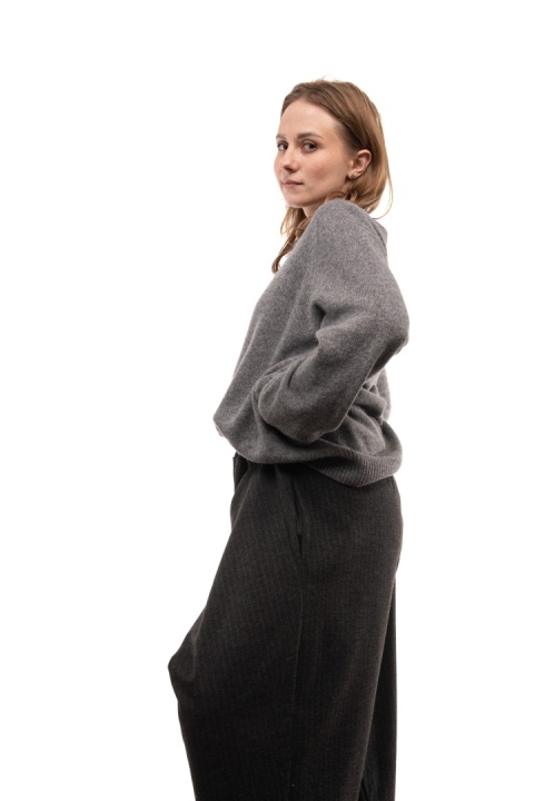 Włoski sweter z półgolfem z wełną i kaszmirem ART.3350 - Szary