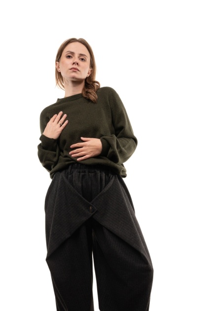 Włoski sweter z półgolfem z wełną i kaszmirem ART.3350 - Khaki