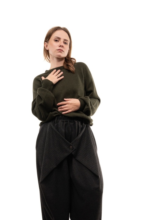 Włoski sweter z półgolfem z wełną i kaszmirem ART.3350 - Khaki