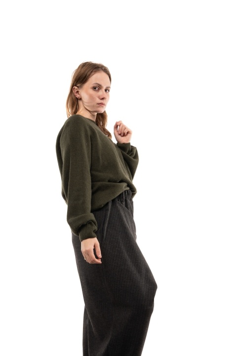 Włoski sweter z półgolfem z wełną i kaszmirem ART.3350 - Khaki