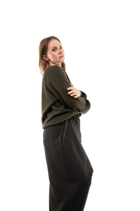 Włoski sweter z półgolfem z wełną i kaszmirem ART.3350 - Khaki