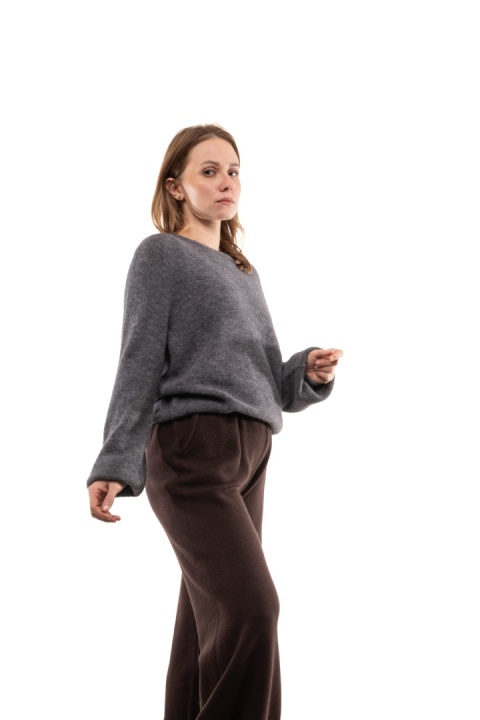 Włoski sweter z półgolfem z wełną i kaszmirem ART.3350 - Grafit