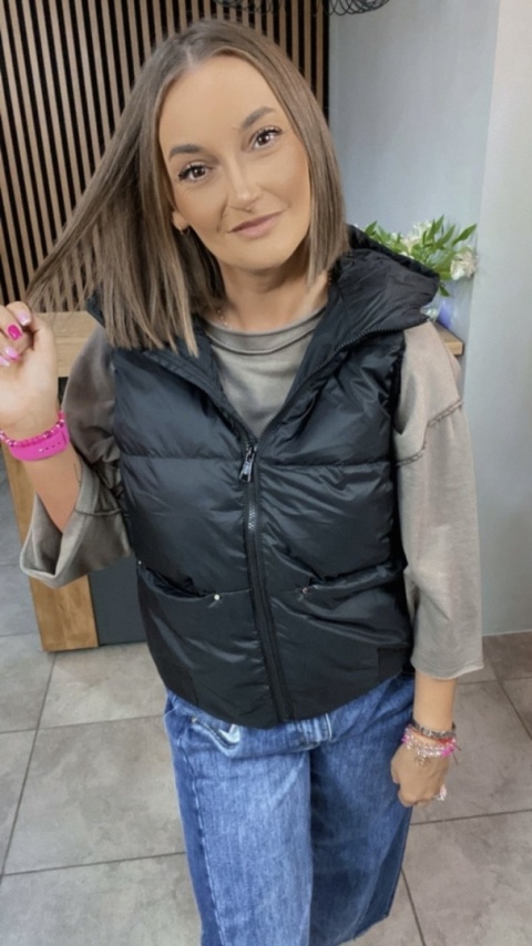 Kamizelka z kapturem Naturalny Puch Czarna