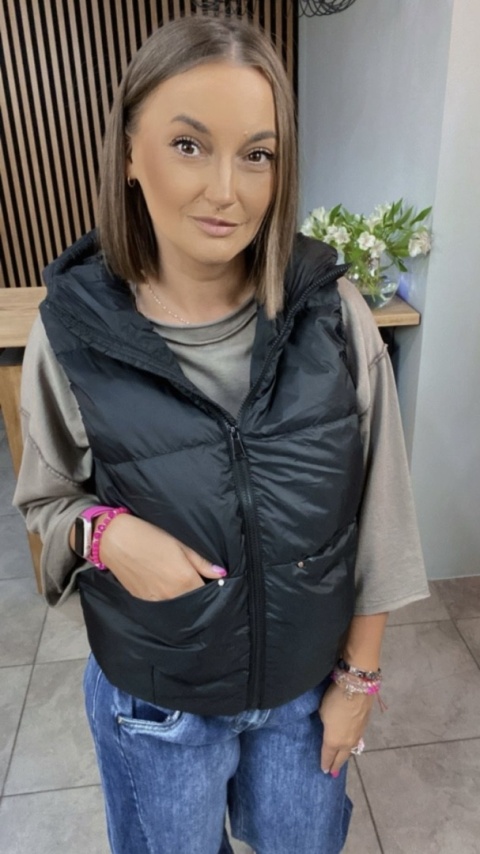 Kamizelka z kapturem Naturalny Puch Czarna
