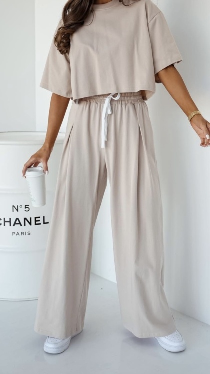 Spodnie dresowe Lenoshka z szeroką nogawką Beż