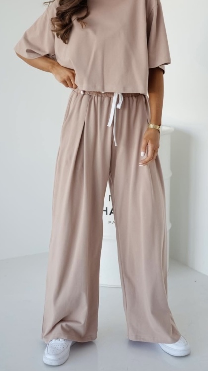 Spodnie dresowe Lenoshka z szeroką nogawką Mocca