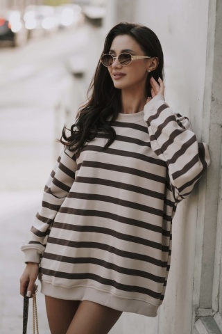 Bluza Long w paski Lenoshka Czekolada