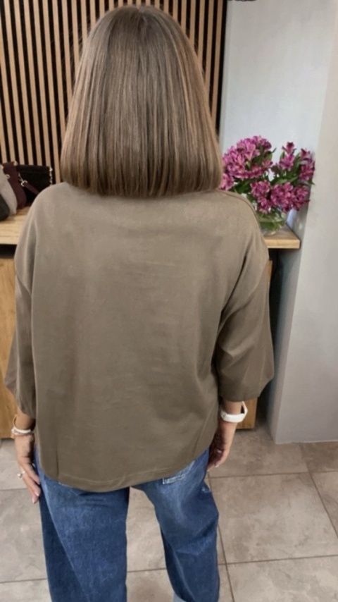 Bluzka oversize 100% bawełna – brązowa z nadrukiem LOONG Bluzka oversize 100% bawełna – brązowa z nadrukiem LOONG