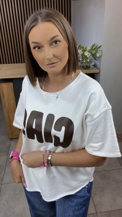 Bluzka oversize z napisem "CIAO" - Biała