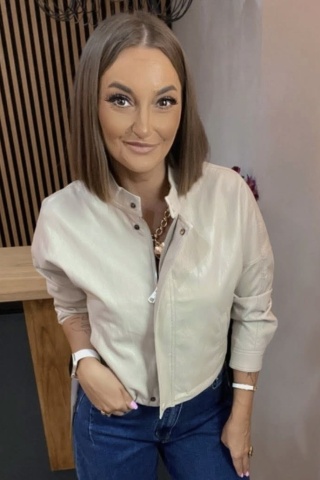 Kurtka z eko skóry Stójka z napą Beżowa