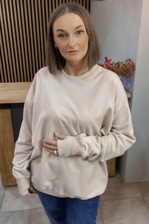 Bluza Long Lenoshka zakończona mankietami z otworami na kciuki - Beżowa