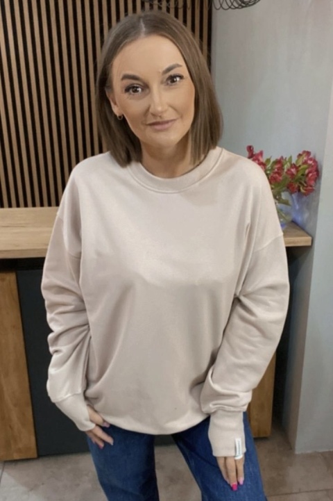 Bluza Long Lenoshka zakończona mankietami z otworami na kciuki - Beżowa