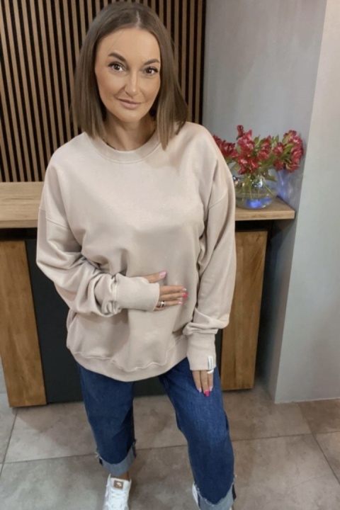 Bluza Long Lenoshka zakończona mankietami z otworami na kciuki - Beżowa